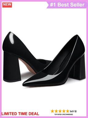 Women's Chunky Block Heel Closed Toe Dress Pumps Formal Office Shoes